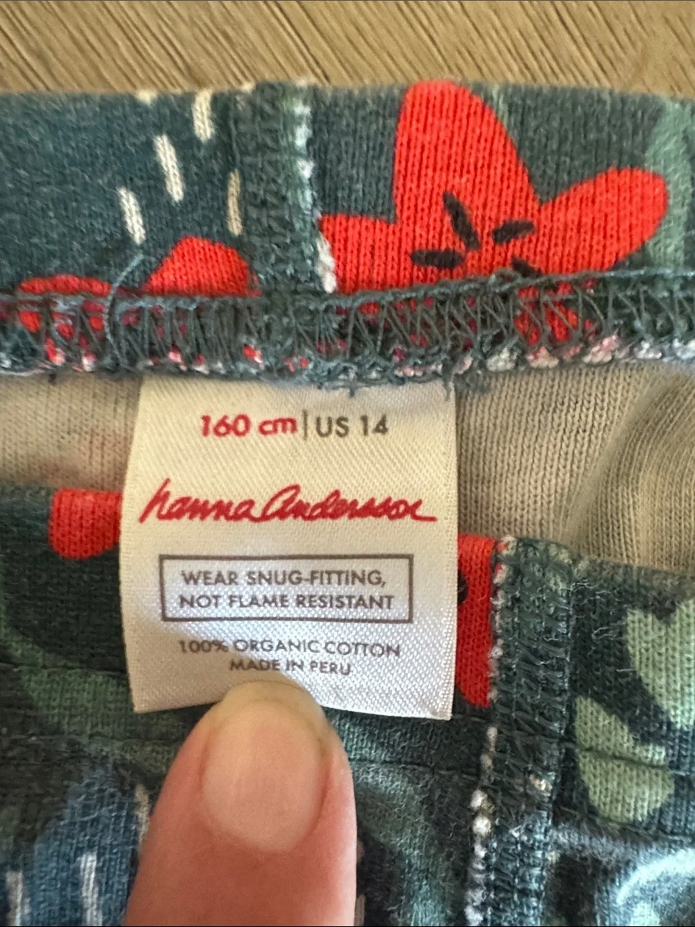 Hanna Andersson Green Floral Long Sleeve Pajama Set with Red Flowers